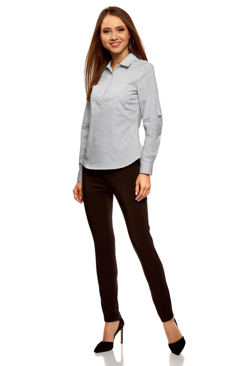 Рубашка женская oodji Ultra, цвет: белый, черный. 13K03002-1B/42468/1029G. Размер 40 (46-170)