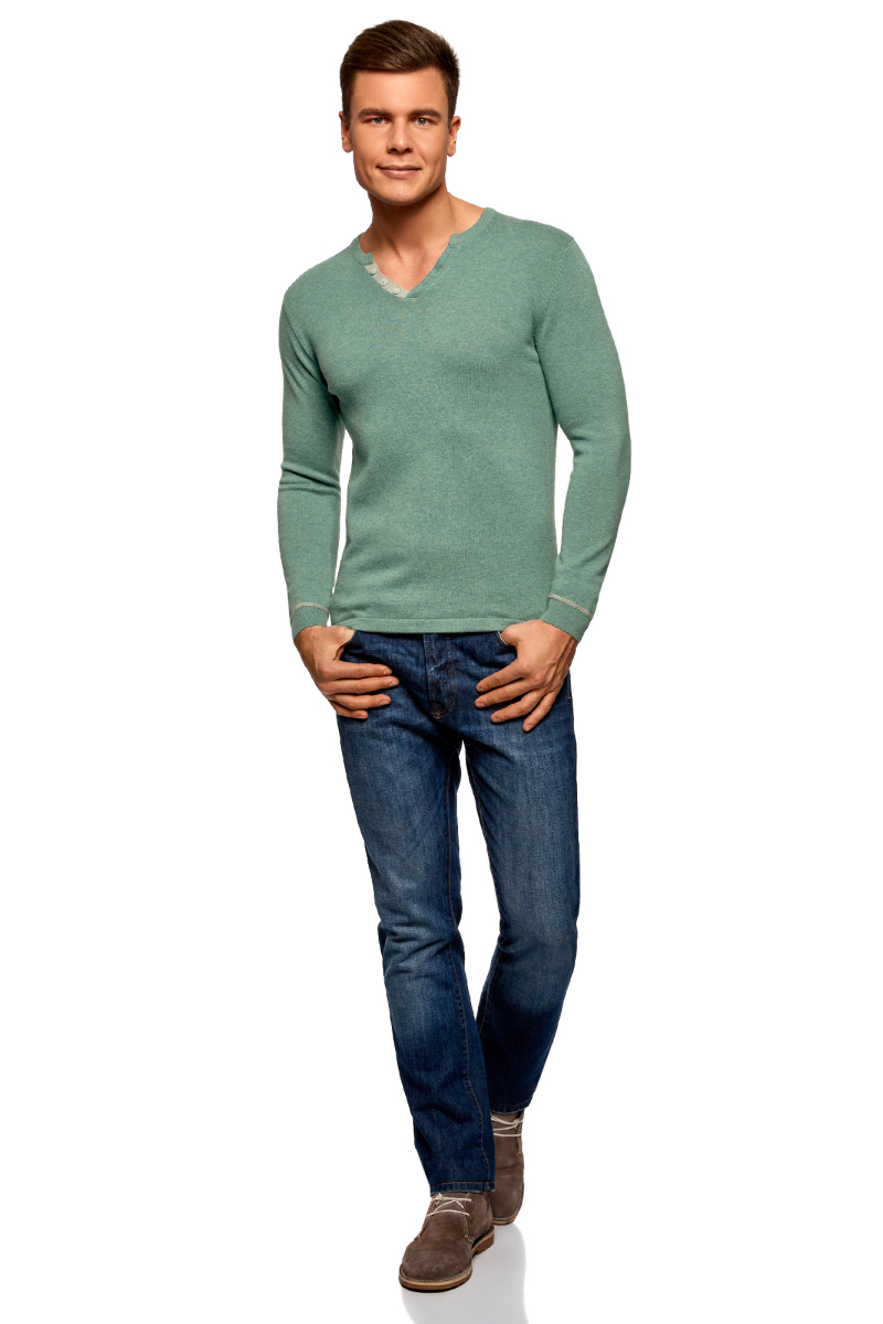 Пуловер мужской oodji Lab, цвет: изумрудный меланж. 4L212149M-1/34389N/6D00M. Размер M (50)