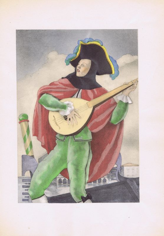Игра на мандолине. Офсетная литография, пошуар. Франция, Париж, 1948 год