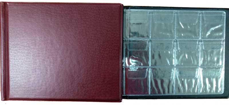 Альбом на 72 монеты, 6 листов, горизонтальный, ячейка 45 х 45 мм, цвет: бордовый