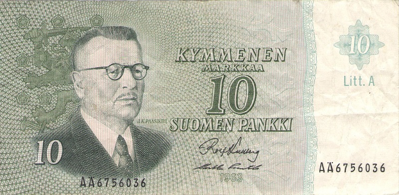 Банкнота номиналом 10 марок. Финляндия. 1963 год