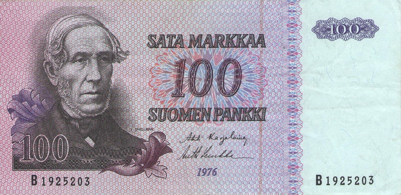 Банкнота номиналом 100 марок. Финляндия. 1976 год