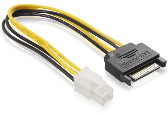 GCR GC-ST220 кабель питания SATA 15pin / ATX 4 pin PCI Express (0,15 м)