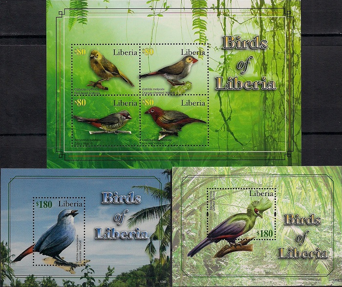 Птицы Либерии, Либерия. Малый лист + 2 блока