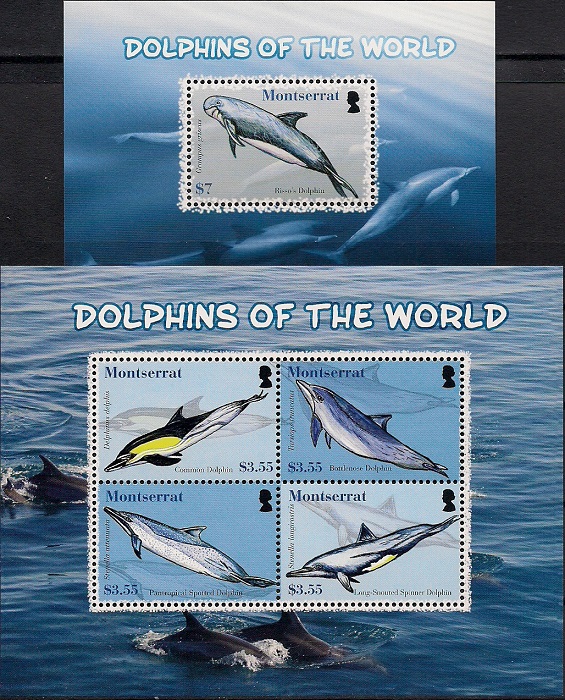 Дельфины мира, Монтсеррат. Лист + блок