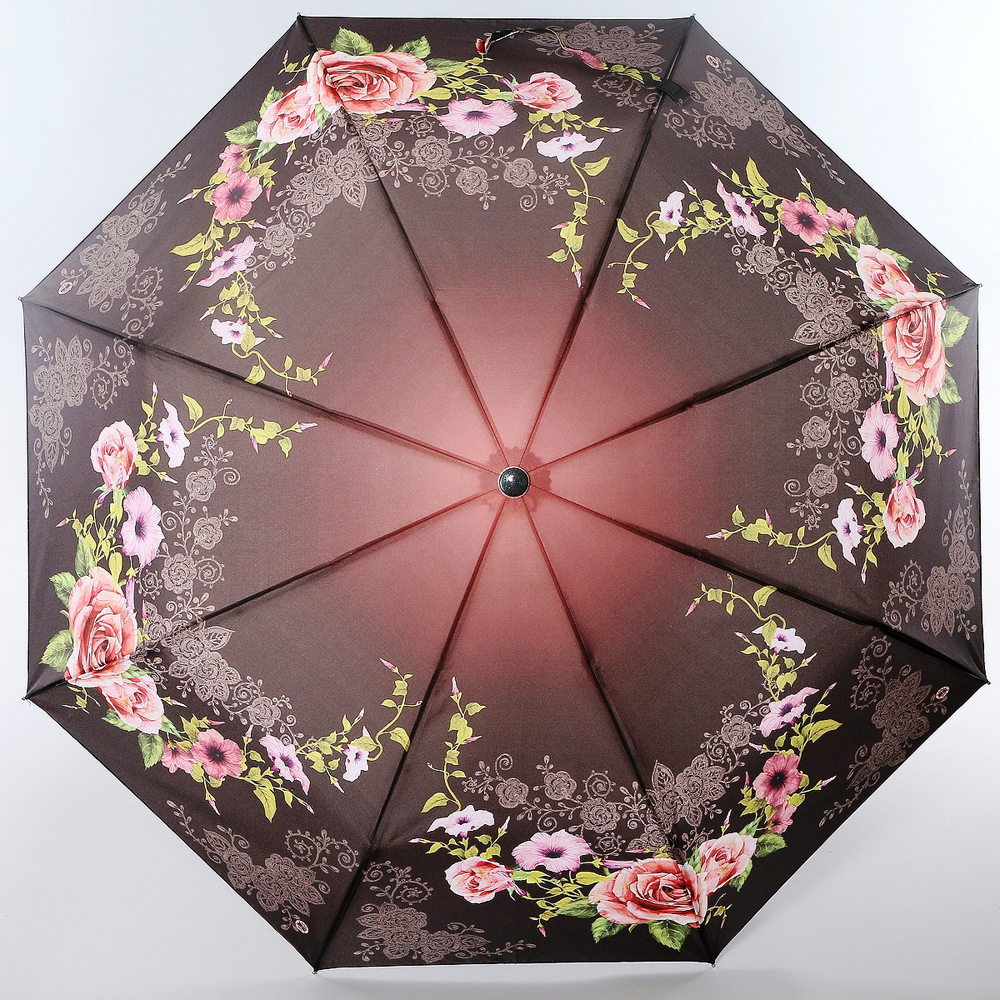 Зонт женский Magic Rain, полуавтомат, 3 сложения, цвет: коричневый, красный. 4231-1634