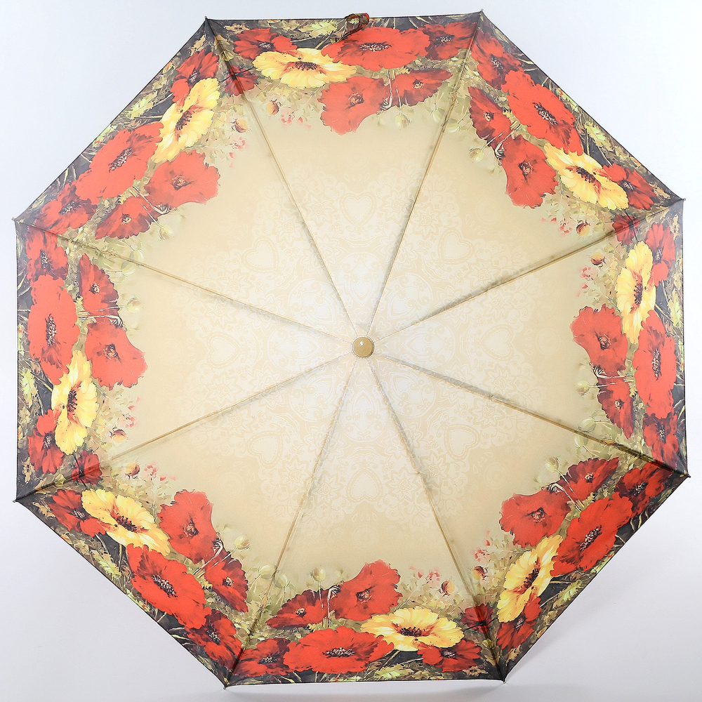 Зонт женский Magic Rain, автомат, 3 сложения, цвет: темно-бежевый, коралловый. 7231-1635