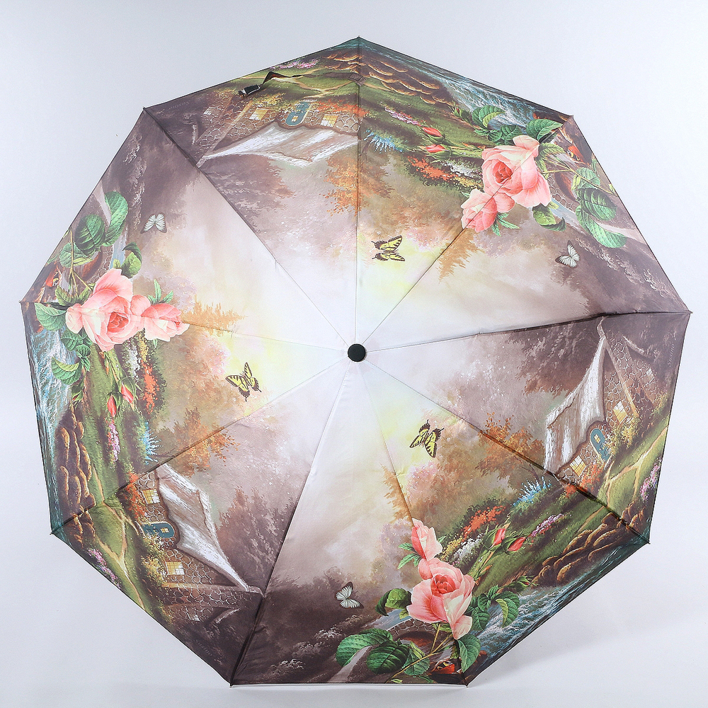 Зонт женский Magic Rain, автомат, 3 сложения, цвет: коричневый, бледно-розовый, зеленый. 7293-1616