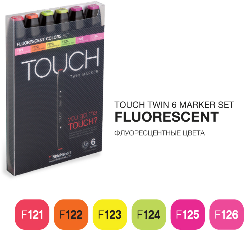 Touch Набор маркеров Twin 6 цветов флюр
