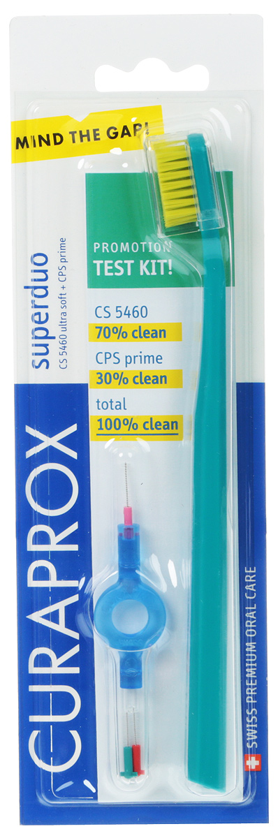 Curaprox Гигиенический набор Superduo: щетка CS5460, 3 ершика CPS 06, 07, 08, держатель UHS 409, цвет: бирюзовый