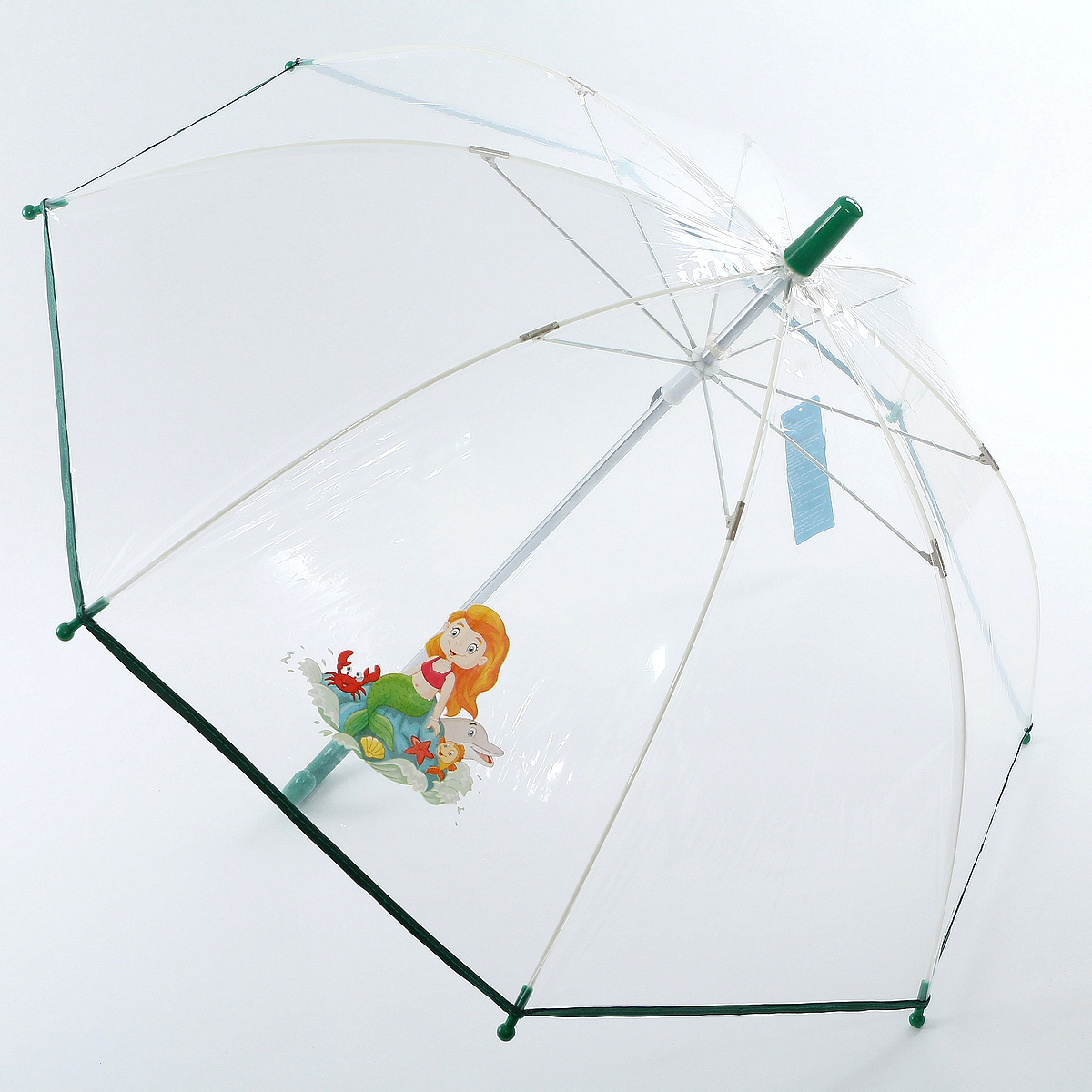 Зонт-трость детский ArtRain, механика, цвет: прозрачный, зеленый. 1511-08