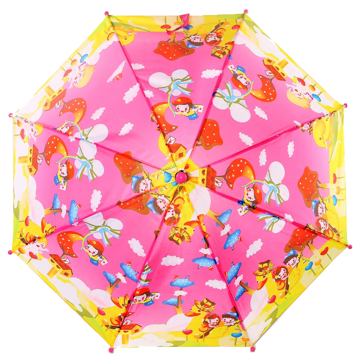 Зонт-трость детский ArtRain, автомат, цвет: розовый, желтый, красный. 1651-08