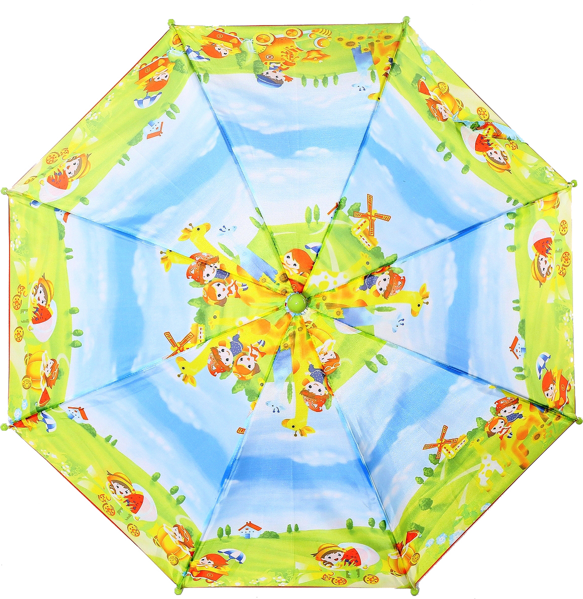 Зонт-трость детский ArtRain, автомат, цвет: голубой, желтый, зеленый. 1651-05