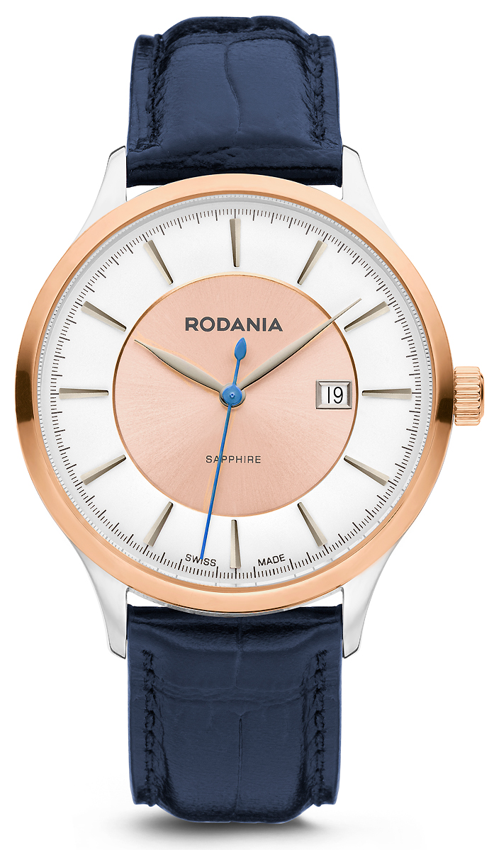 Часы наручные мужские Rodania, цвет: синий, розовое золото. 2515022