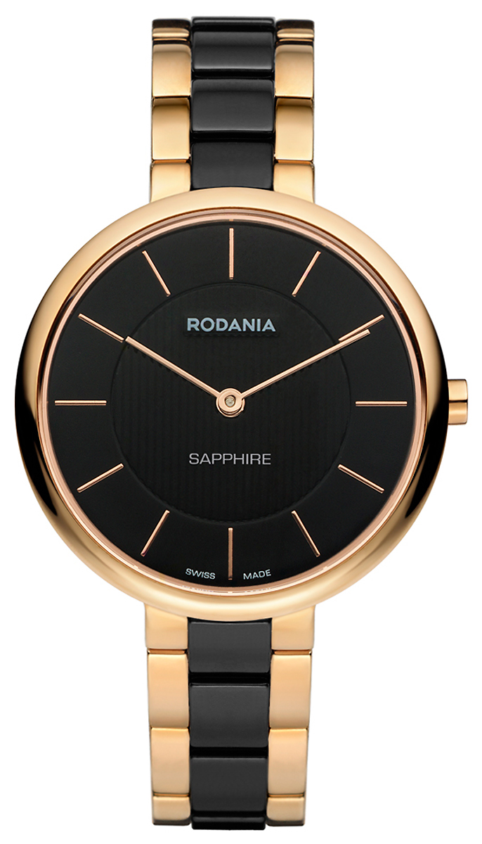Часы наручные женские Rodania, цвет: черный, розовое золото. 2511544
