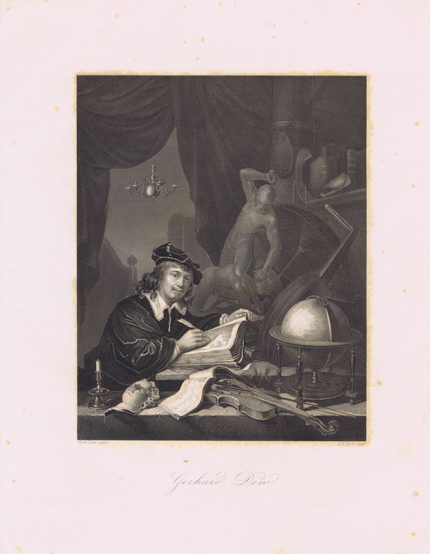 Художник Герард Дау (Доу) в кабинете. Офорт. Германия, Дрезден и Лейпциг, 1850-е