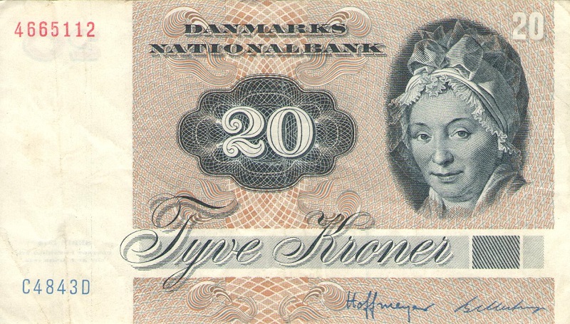 Банкнота номиналом 20 крон. Дания. 1979-1988 года