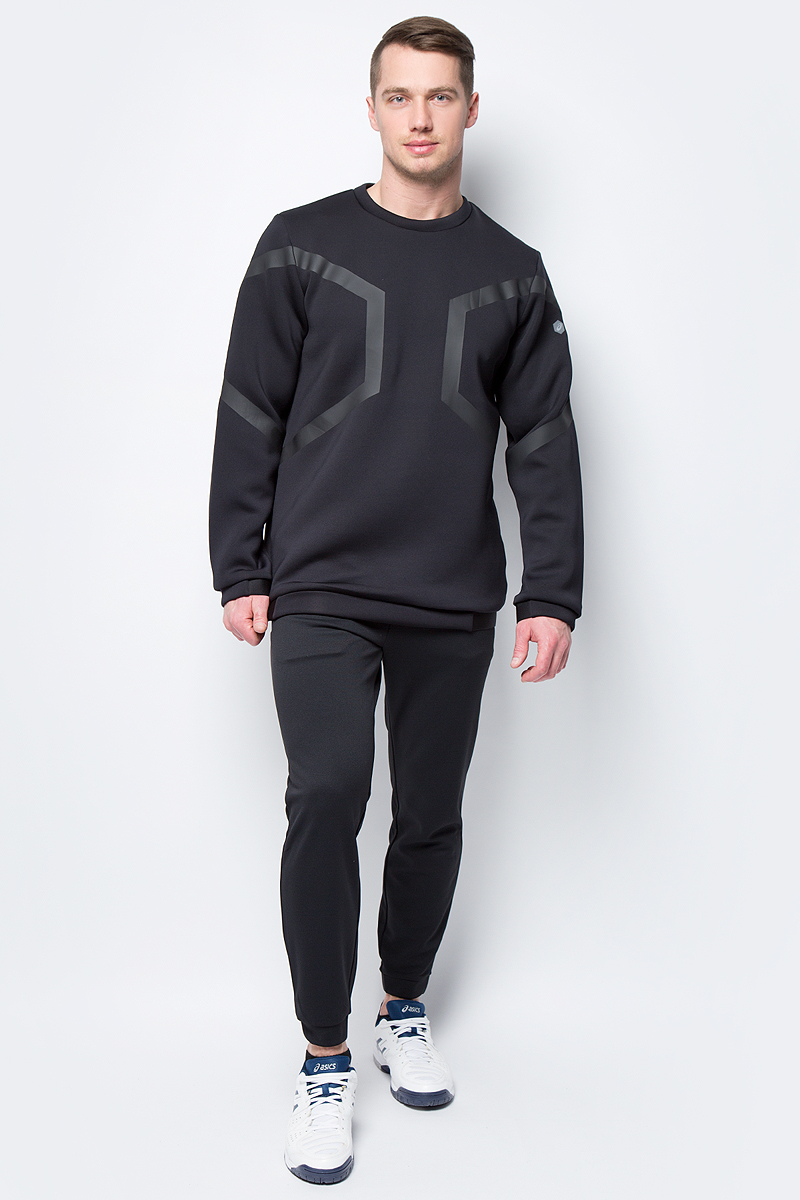Толстовка мужская Asics Hexagon LS Crew Top, цвет: черный. 153349-0904. Размер XXL (52) футболка мужская asics ss top цвет черный 134084 0904 размер xxl 52