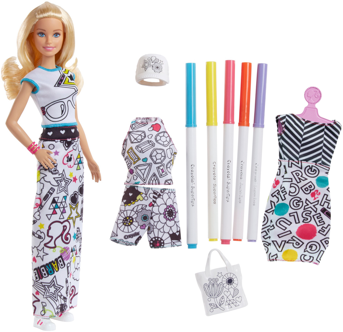 Barbie Игровой набор с куклой Crayola Одежда-раскраска