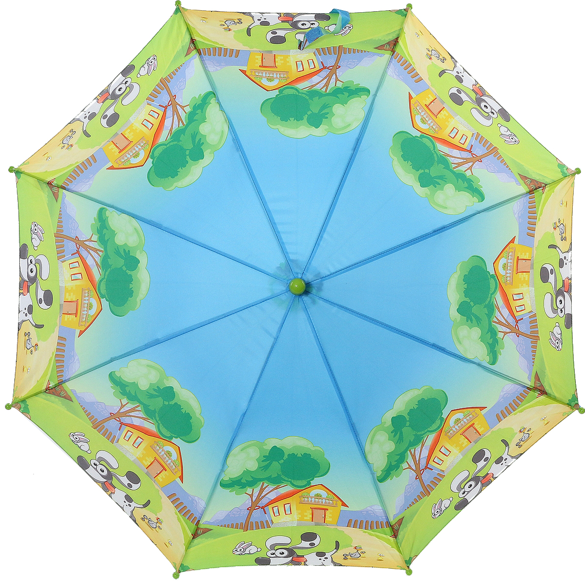 Зонт-трость детский ArtRain, автомат, цвет: голубой, желтый, зеленый. 1651-14