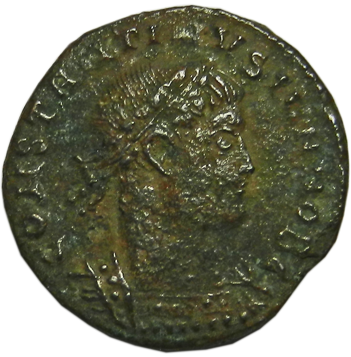 Монета фоллис. Констанций II, 337-340 гг. Бронза. Античный Рим (Два солдата)
