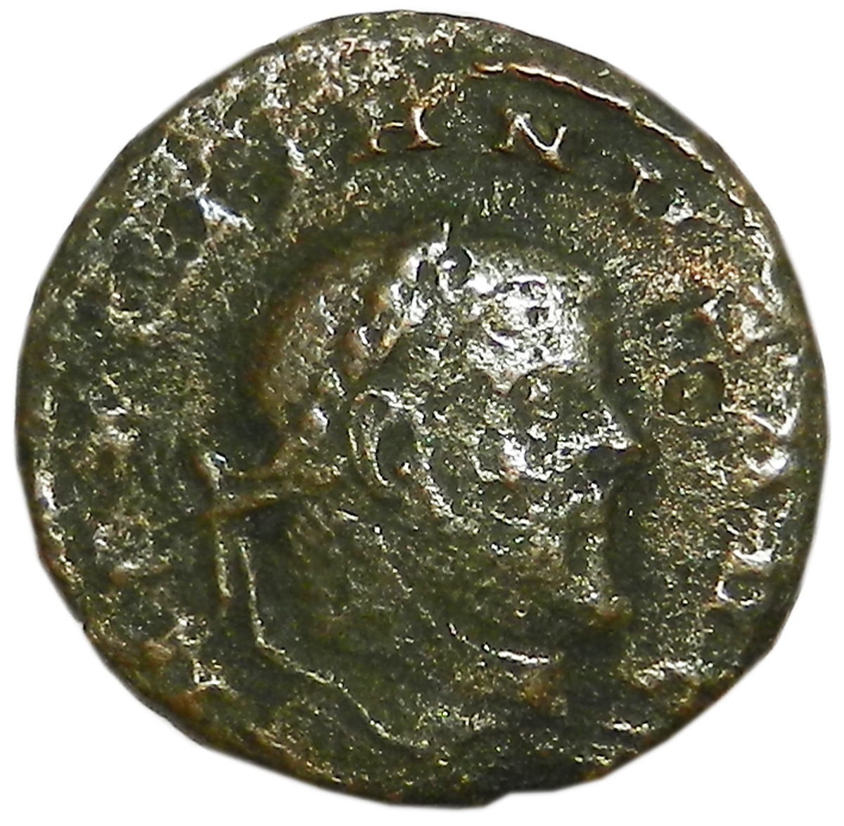 Монета фоллис. Максимиан, 310 год. Бронза. Античный Рим (Гений)