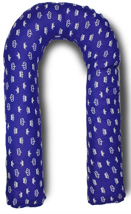 Body Pillow Подушка для беременных U-образная с наполнителем пенополистирол двухстороняя с белыми коронами на сером и синем фоне