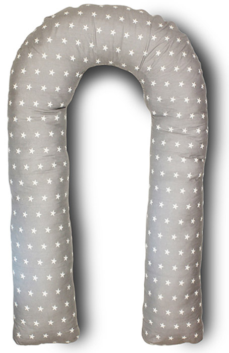 Body Pillow Подушка для беременных U-образная с наполнителем пенополистирол двухстороняя с белыми звездами на сером и серыми звездами на белом фоне