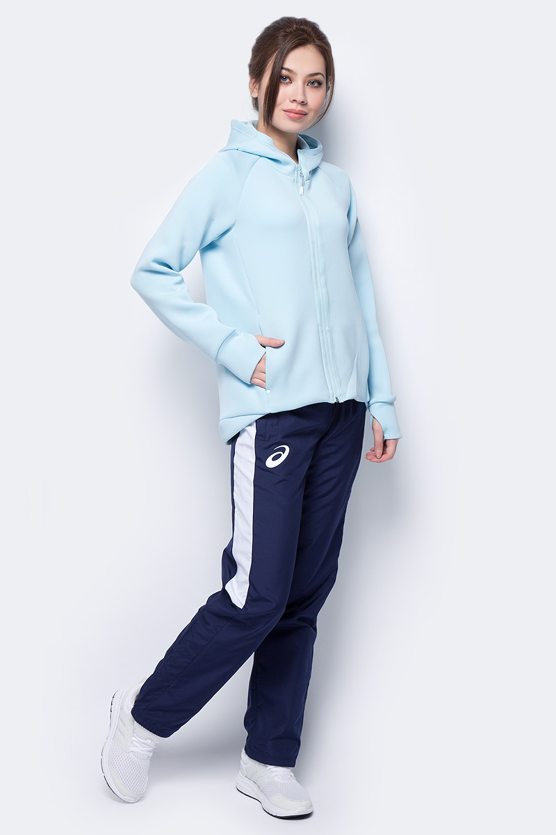 Худи женское Asics Full Zip Hoodie, цвет: голубой. 153384-8099. Размер L (48)153384-8099 Худи женское Asics Full Zip Hoodie, цвет: голубой. 153384-8099. Размер L (48)153384-8099