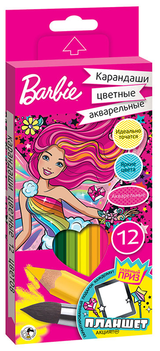 Mattel Набор цветных карандашей Barbie 12 шт
