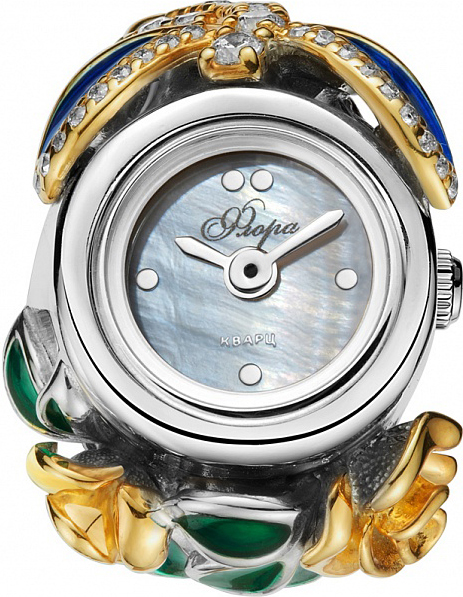 Часы-кольцо женские Mikhail Moskvin, цвет: серебристый, зеленый, золотистый. Размер 17. 1277S1-K1