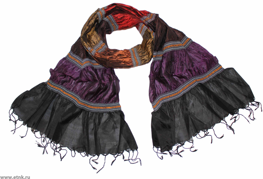 Шарф женский Ethnica, цвет: фиолетовый, черный. 937350. Размер 30 см x 180 см