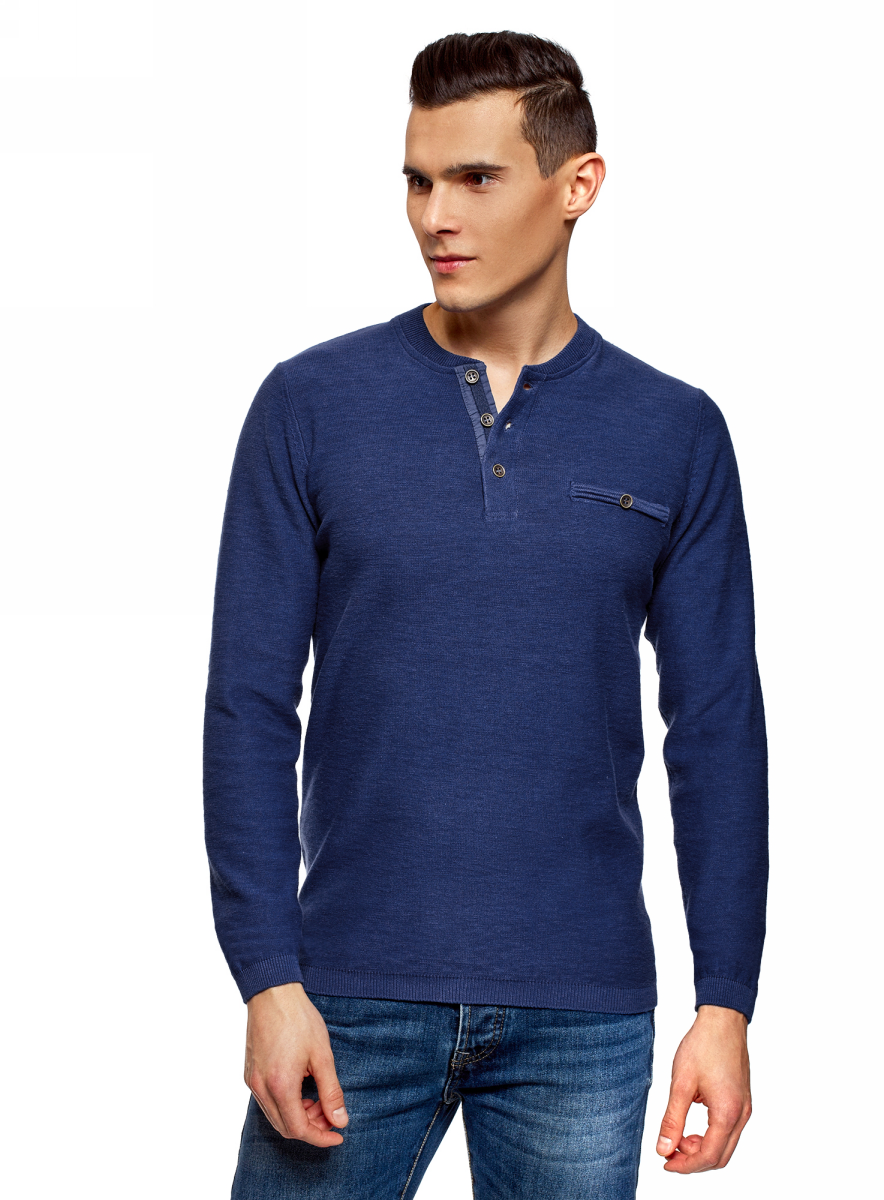 Пуловер мужской oodji Lab, цвет: синий. 4L212161M/47667N/7500N. Размер M (50)