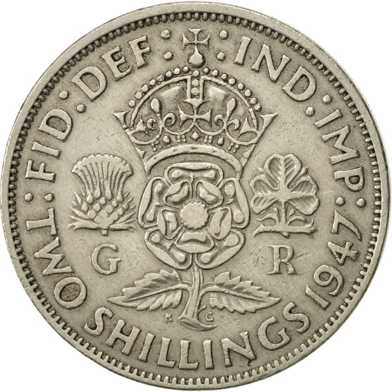 Монета номиналом 2 шиллинга. Великобритания, 1947 год