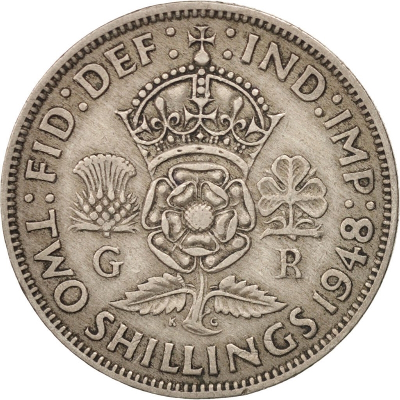 Монета номиналом 2 шиллинга. Великобритания, 1948 год