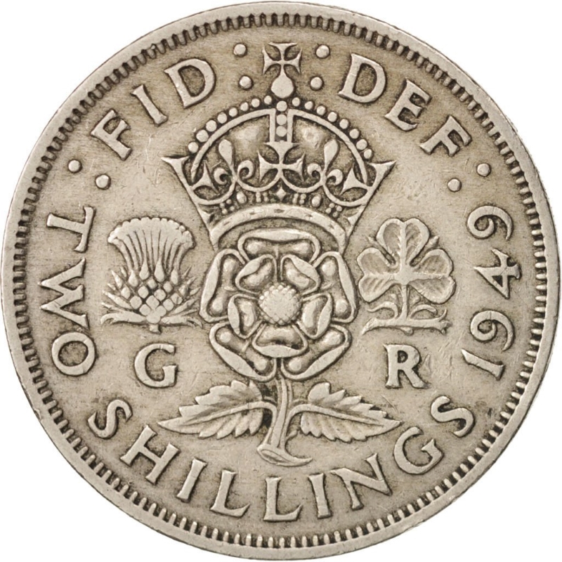 Монета номиналом 2 шиллинга. Великобритания, 1949 год