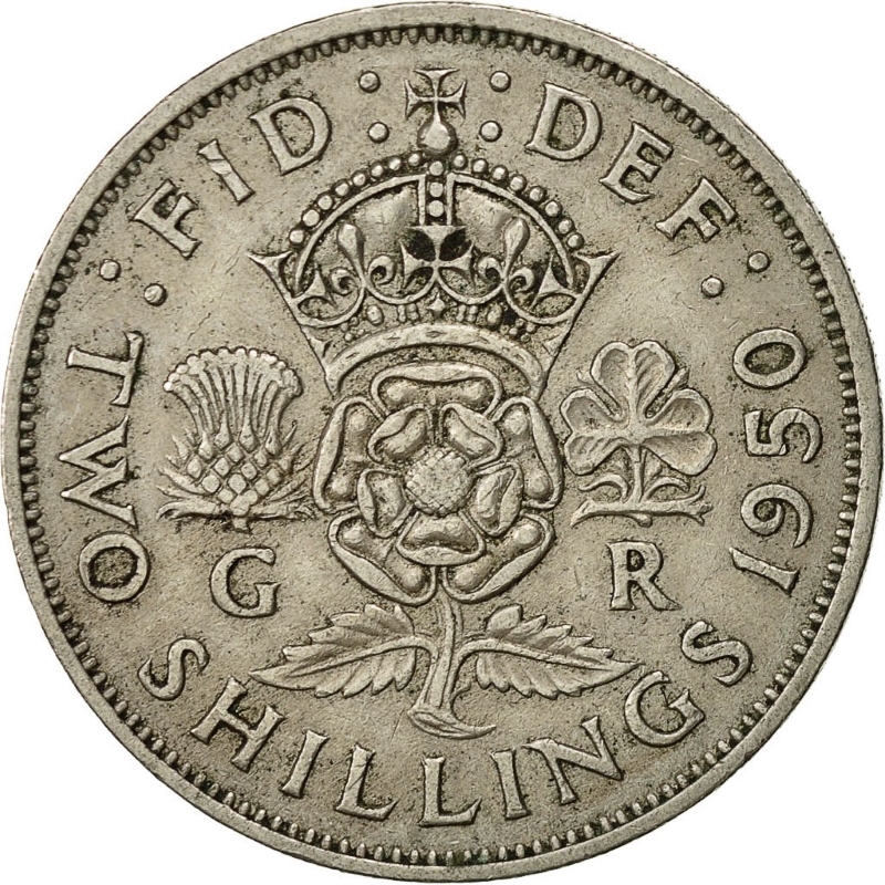 Монета номиналом 2 шиллинга. Великобритания, 1950 год