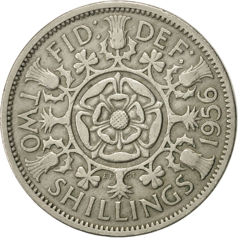 Монета номиналом 2 шиллинга. Великобритания, 1956 год