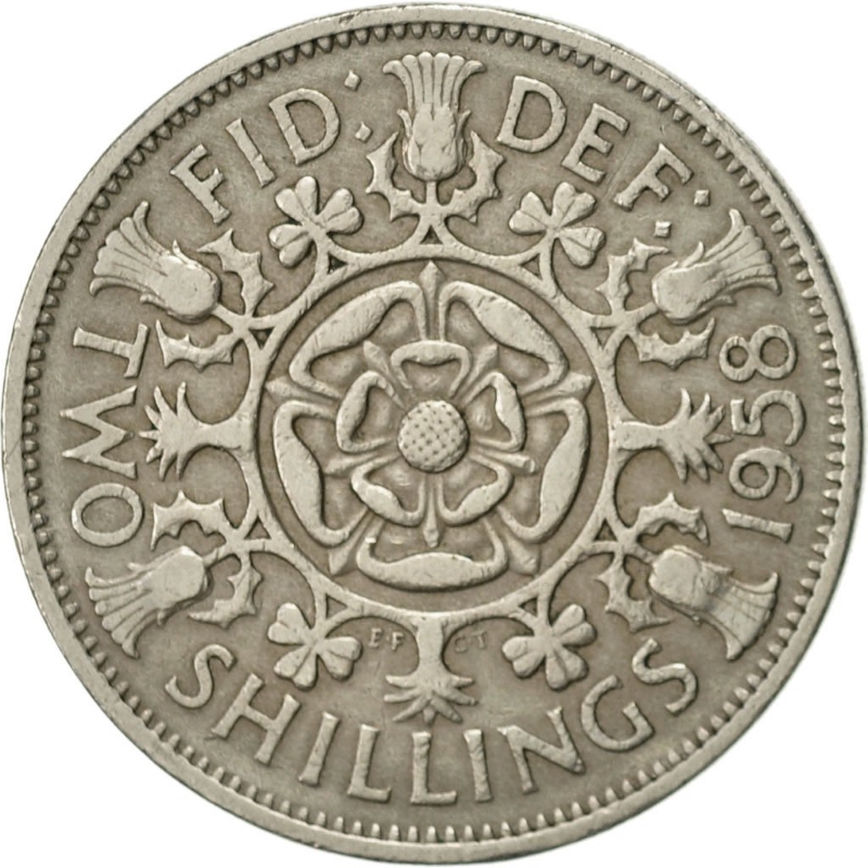 Монета номиналом 2 шиллинга. Великобритания, 1958 год