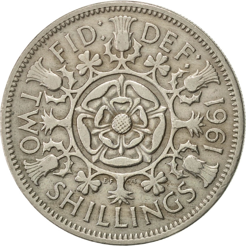 Монета номиналом 2 шиллинга. Великобритания, 1961 год