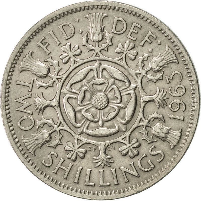 Монета номиналом 2 шиллинга. Великобритания, 1963 год