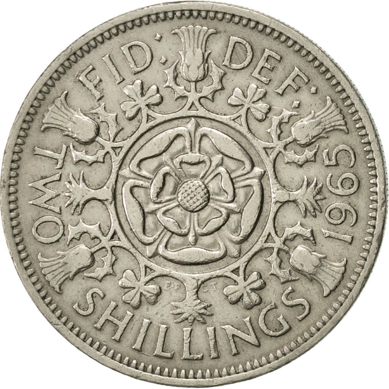 Монета номиналом 2 шиллинга. Великобритания, 1965 год
