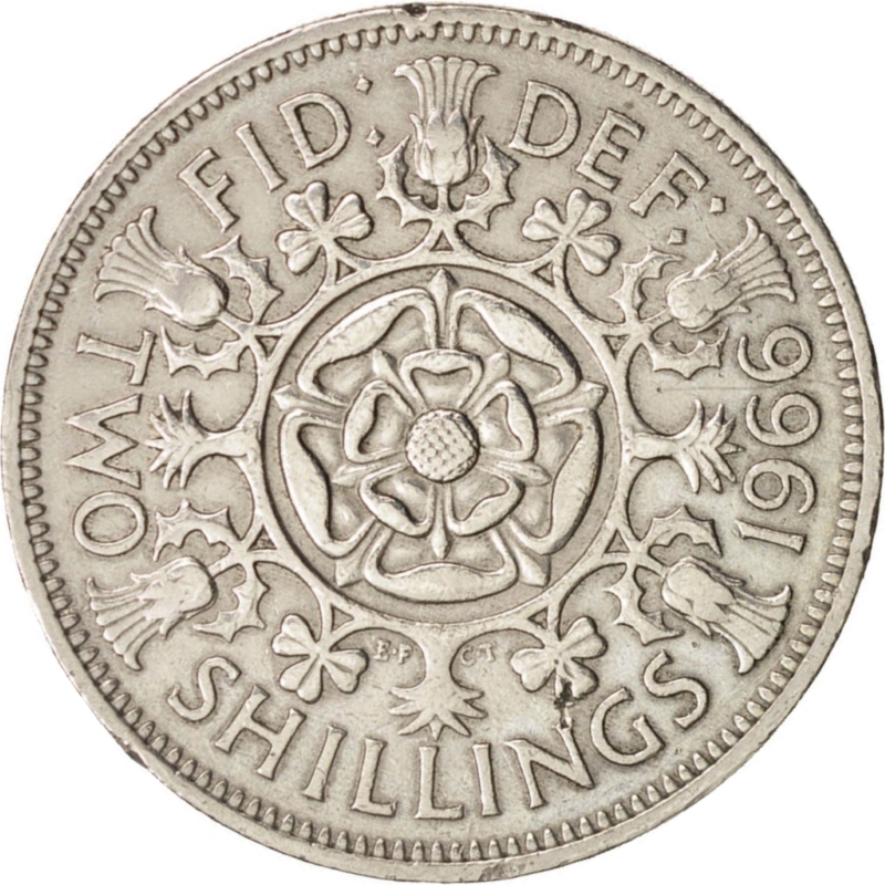 Монета номиналом 2 шиллинга. Великобритания, 1966 год