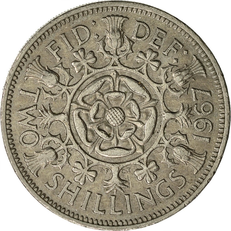 Монета номиналом 2 шиллинга. Великобритания, 1967 год