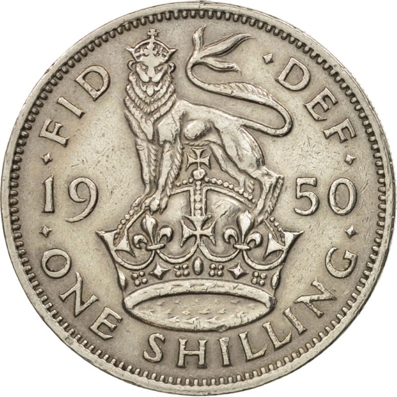 Монета номиналом 1 шиллинг. Великобритания (Англия), 1950 год