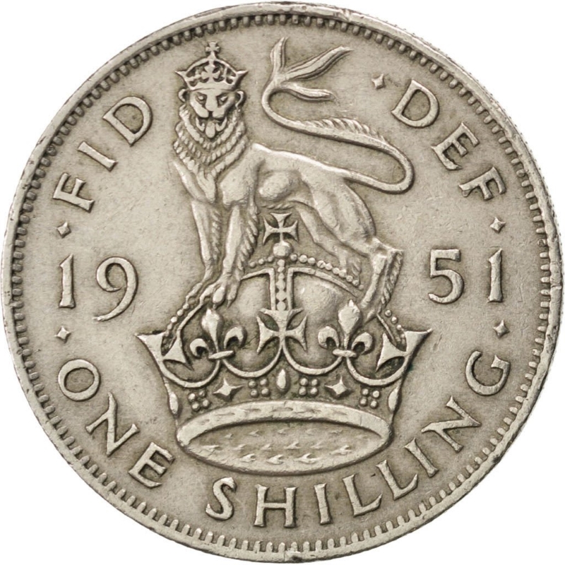 Монета номиналом 1 шиллинг. Великобритания (Англия), 1951 год