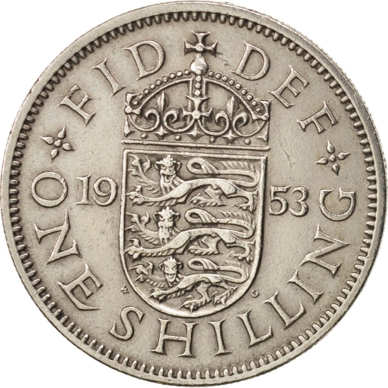 Монета номиналом 1 шиллинг. Великобритания (Англия), 1953 год