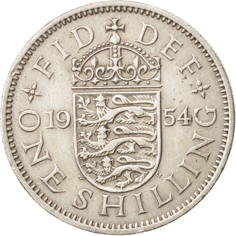 Монета номиналом 1 шиллинг. Великобритания (Англия), 1954 год