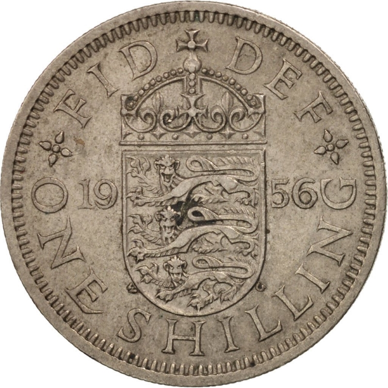 Монета номиналом 1 шиллинг. Великобритания (Англия), 1956 год