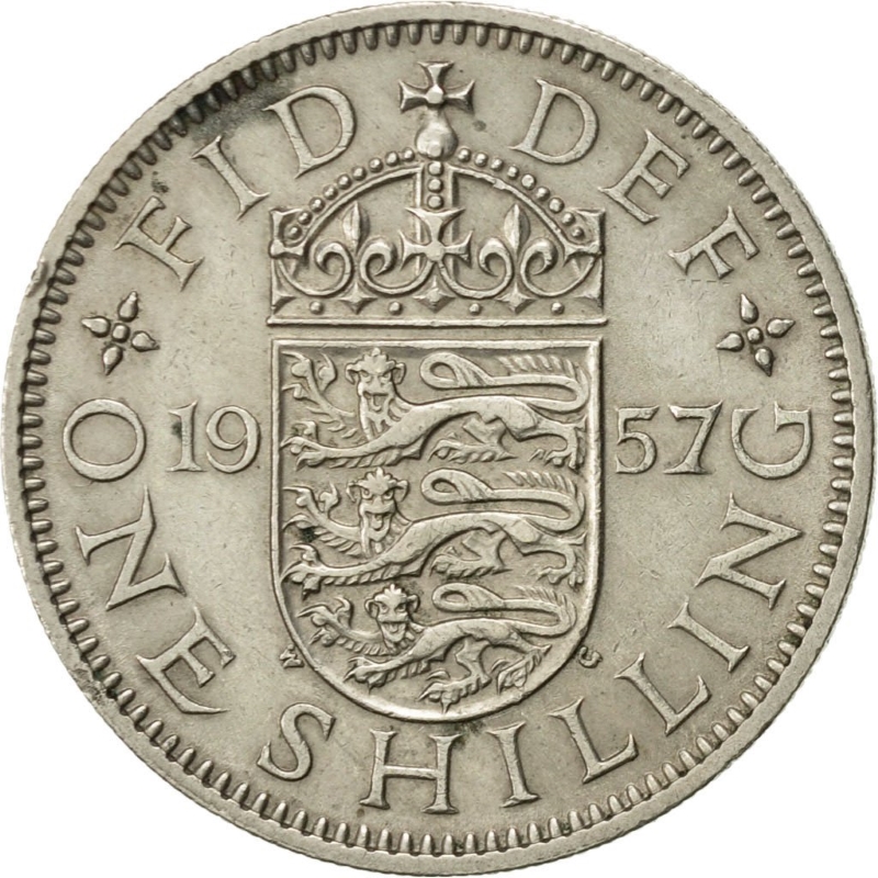 Монета номиналом 1 шиллинг. Великобритания (Англия), 1957 год